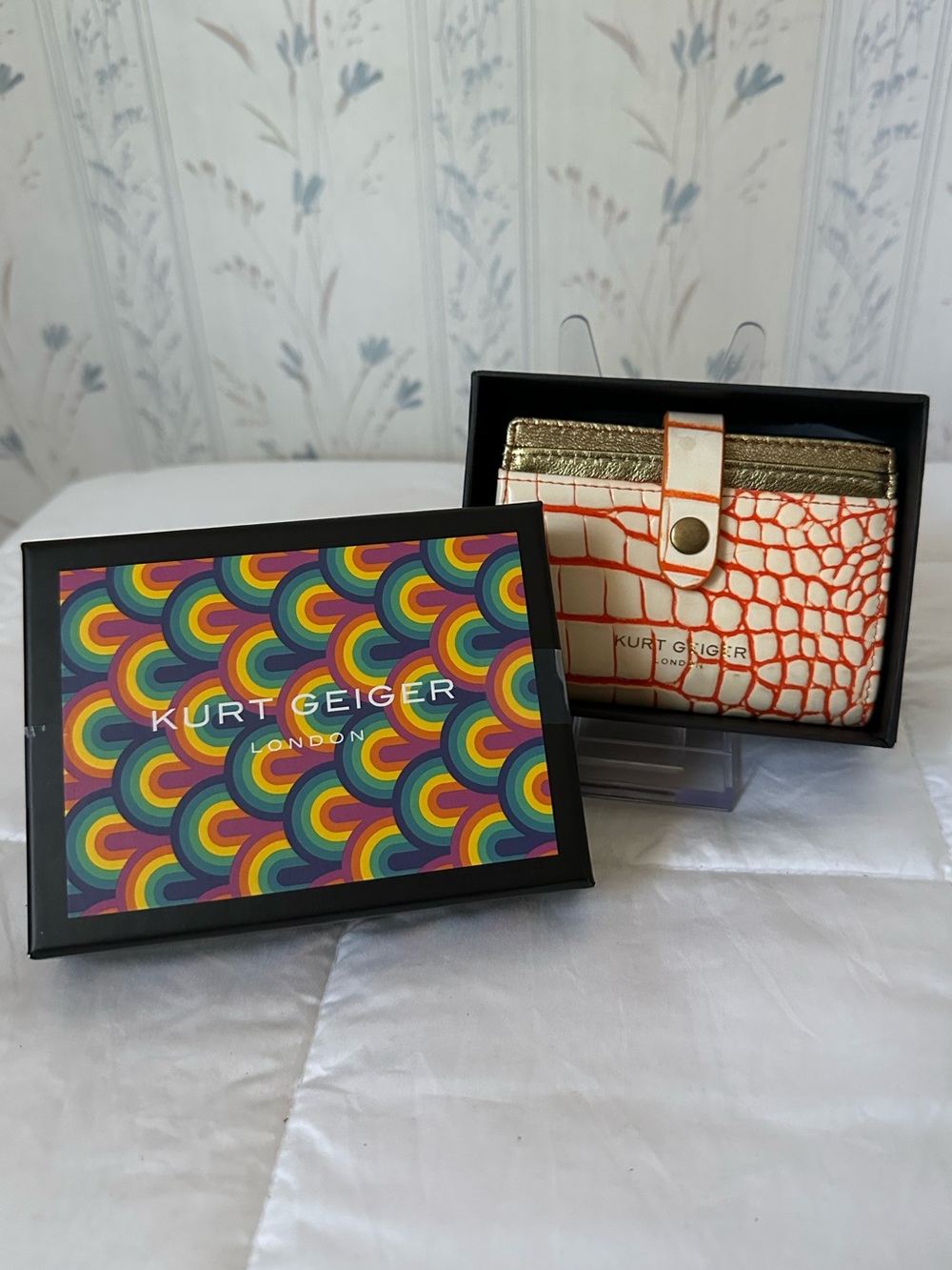 Kurt Geiger Orange Croc-Embossed Card Case